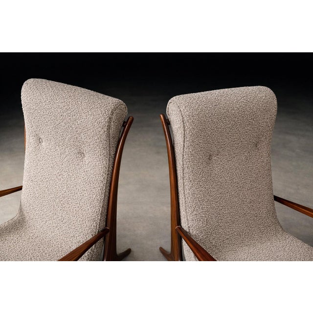 Sculptural Pair of Brazilian Modernist Armchairs in Hardwood & Boucle by John Graz, Brazil, 1950s For Sale - Image 14 of 17