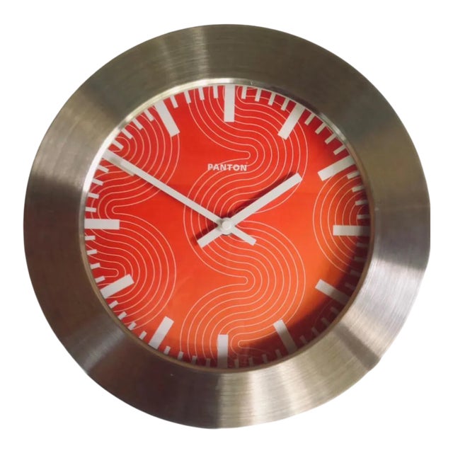 Vintage Mid Century Postmodern Panton Orange Wall Clock For Sale
