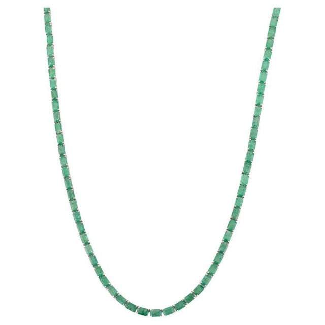 33.44ct Natural Emerald Tennis Necklace in 925 Silver for Her For Sale - Image 6 of 13