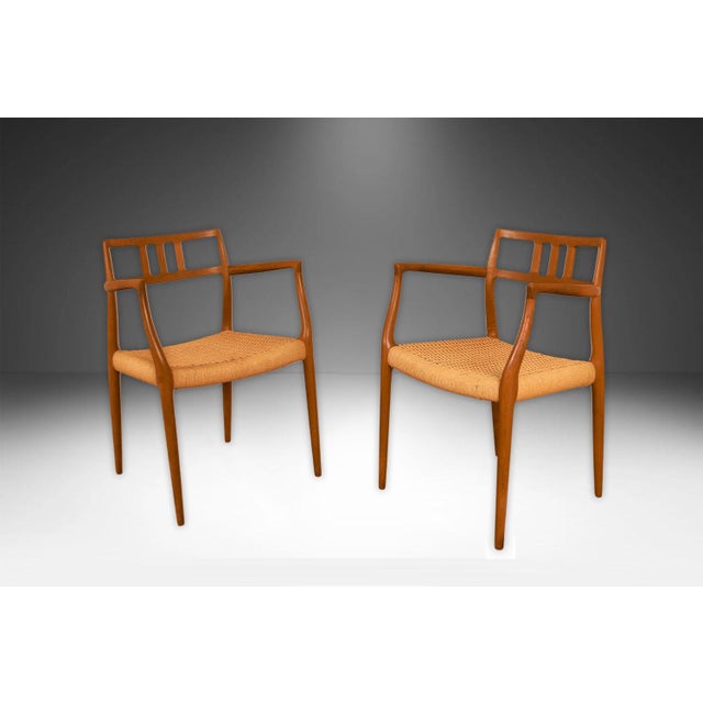 Brown Mid Century Niels Moller Teak Dining Chairs 2 Arm 4 Side #64 #79 For Sale - Image 8 of 16