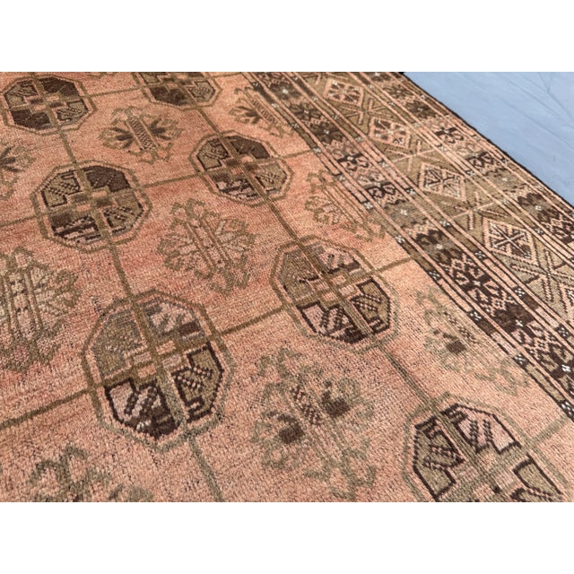 Islamic Vintage Afghan Hand-Knotted Tribal Rug, Brown & Beige Geometric Nomadic Wool Pile Rug For Sale - Image 3 of 13