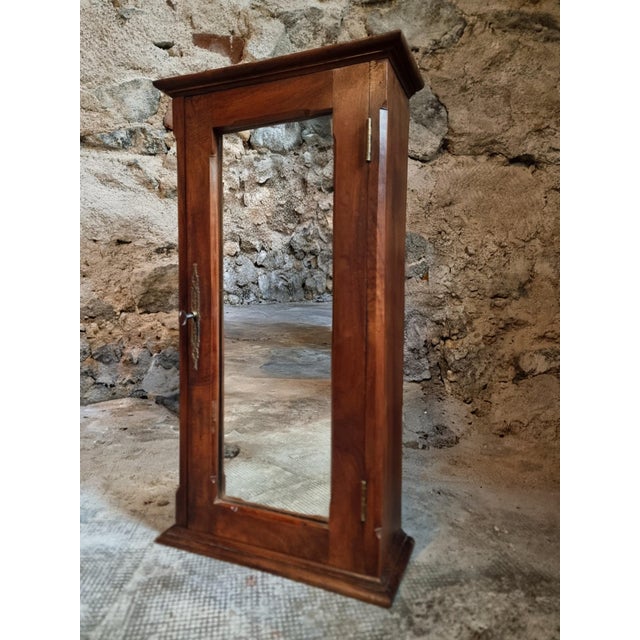 Antique French Walnut Wall Key Cabinet with Mirrored Door, Late 19th Century For Sale - Image 3 of 14