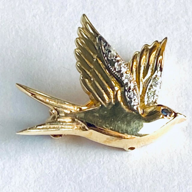 1990s Franklin Mint Fabergé 14k Yellow Gold Bird Brooch With Diamond Accents For Sale - Image 9 of 10