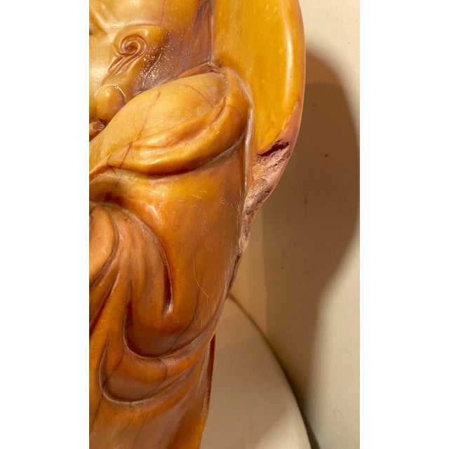 Share Huge Vintage 55 Pound Chinese Buddha God Soapstone Stone Sculpture Statue Figure For Sale - Image 14 of 14