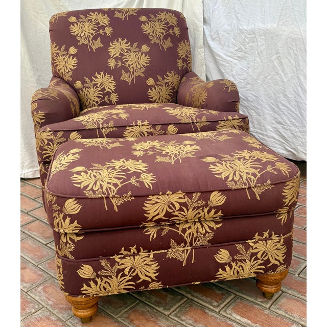 Ethan Allen English Rolled Arm Chair and Ottoman For Sale - Image 15 of 15