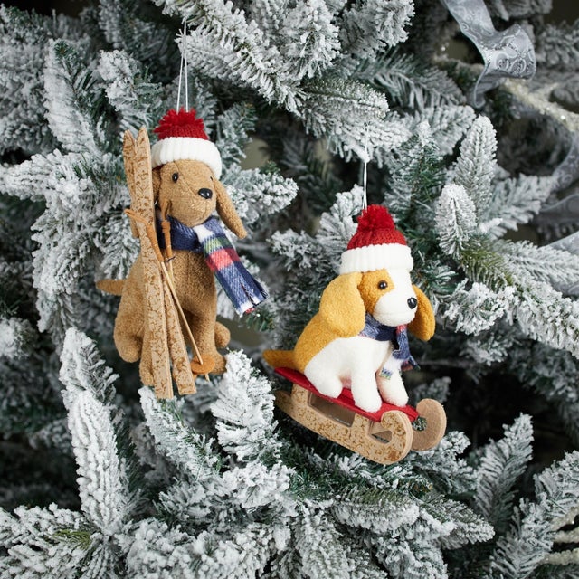 Contemporary Plush Ski and Sled Dog Ornament (Set of 6) For Sale - Image 3 of 5