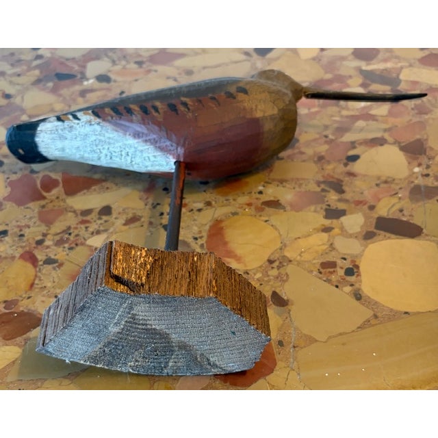 Wood Vintage Hand Carved and Painted Wooden Shorebird, Folk Art For Sale - Image 7 of 9