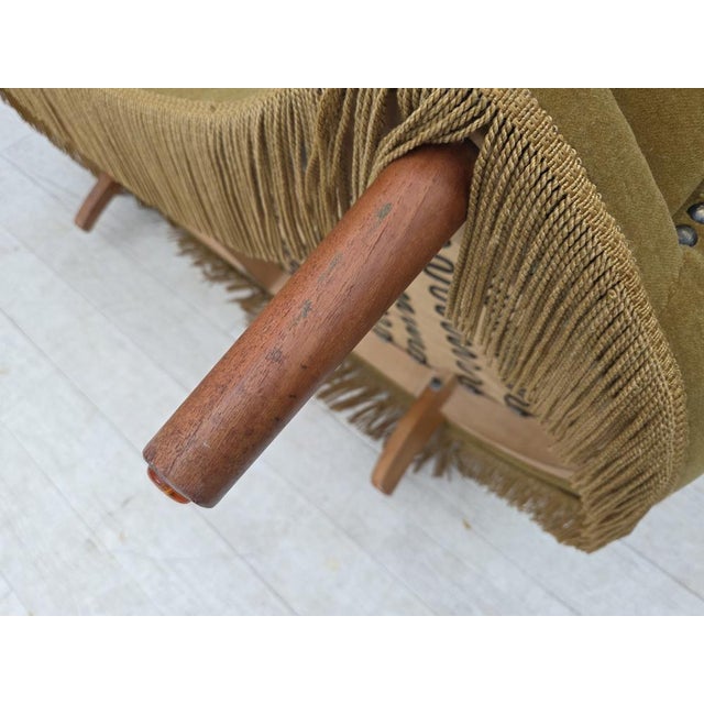 Danish 2-Seater Banana Sofa in Green Furniture Velour, 1970s For Sale - Image 17 of 18
