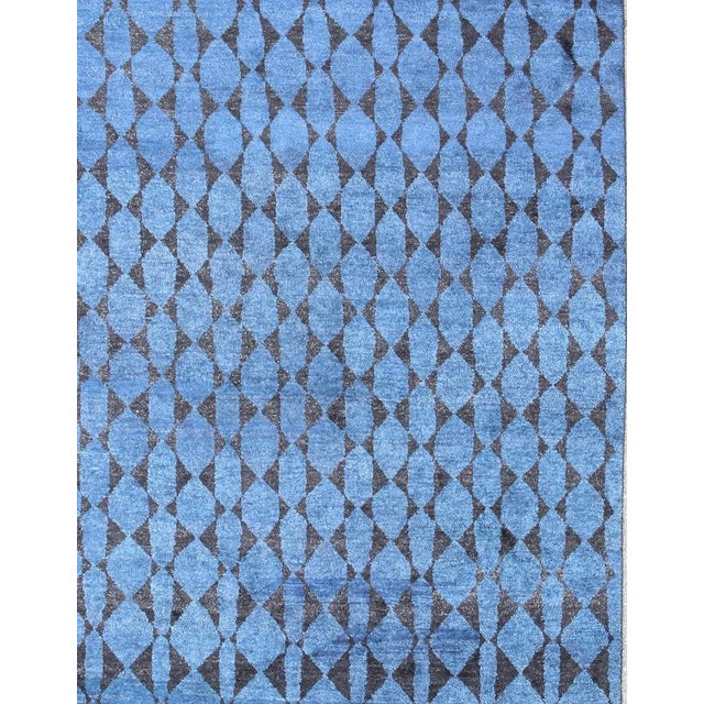 Moroccan Tribal Rug. Large Moroccan Rug in All over Design in Blue & Black / rug APE-180, country of origin / type: India...