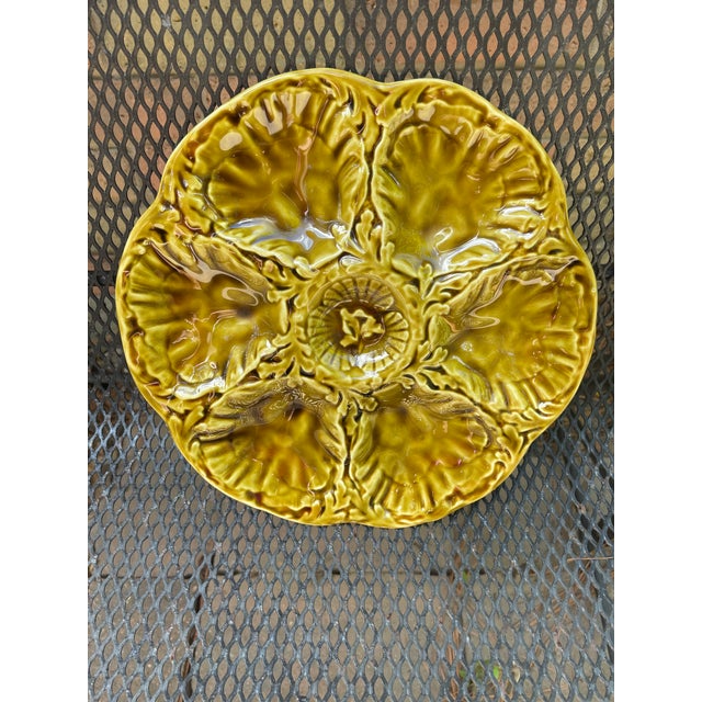 1950s French Gien Majolica Olive Green Oyster Plate For Sale - Image 16 of 16