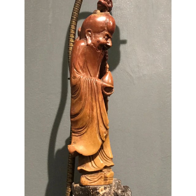 19th Century Chinese Soapstone God of Longevity Mounted as Lamp For Sale In New York - Image 6 of 12