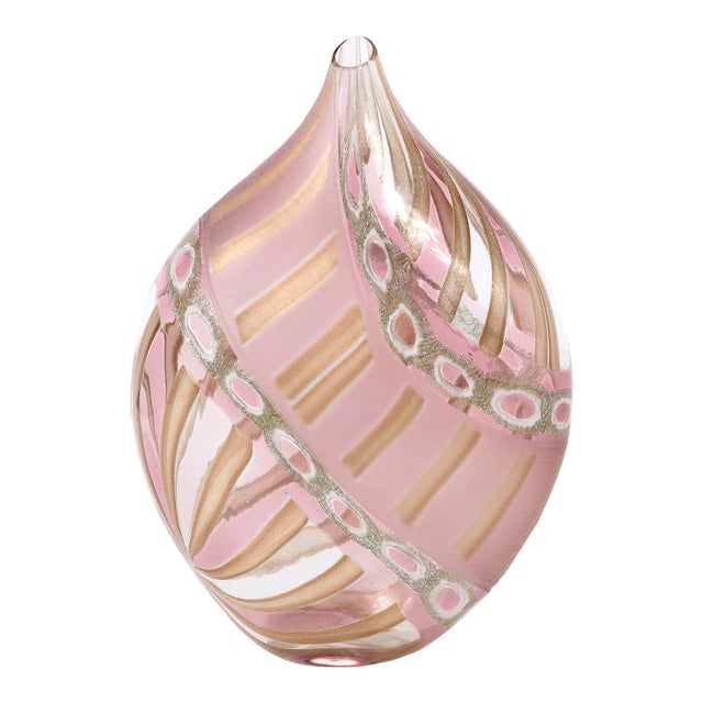 Mid-Century Hand-Blown Amethyst Murano Glass Vase W/ 24k Rose Gold Striations For Sale