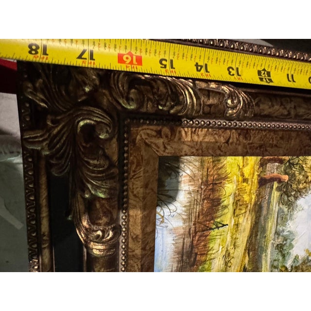 Original Oil on Canvas Autumn Landscape With Red-Roofed Barn, Gilt Frame For Sale In Charlotte - Image 6 of 6