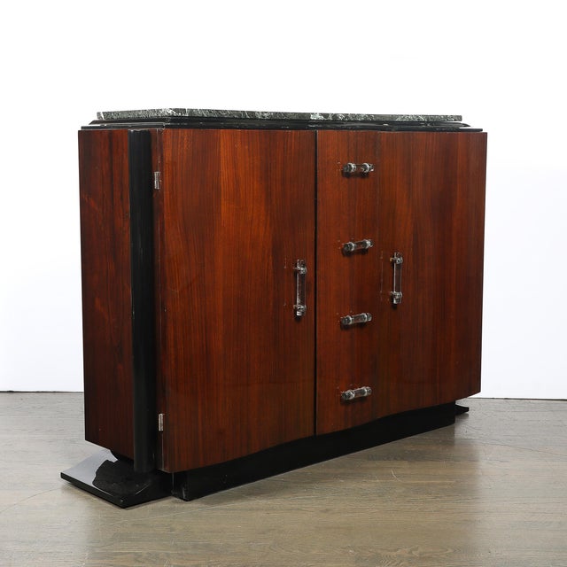 Art Deco Walnut & Black Lacquer Curved-Front Cabinet W/ Verde Saint Denis Top For Sale - Image 14 of 15