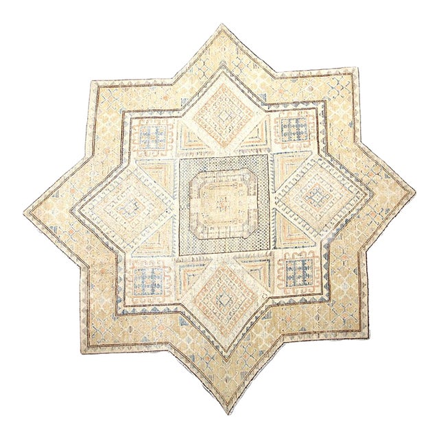 Ariana 6'4" Star-Shaped Geometric Afghan Hand-Knotted Wool Rug For Sale