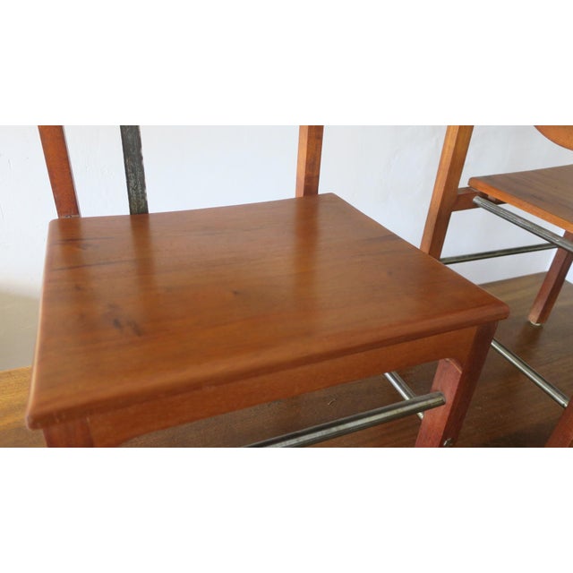 Mid-Century Brutalist Teak and Patinated Steel Dining Table & Chairs, Set of 7 For Sale - Image 10 of 18