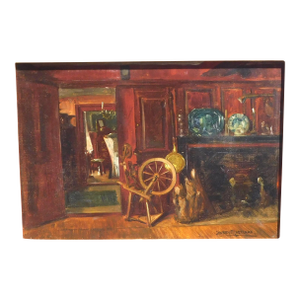 Harry Roseland Oil Painting Early 20th Century Harry Roseland Original Oil Painting Interior Scene 14 X 20, Framed