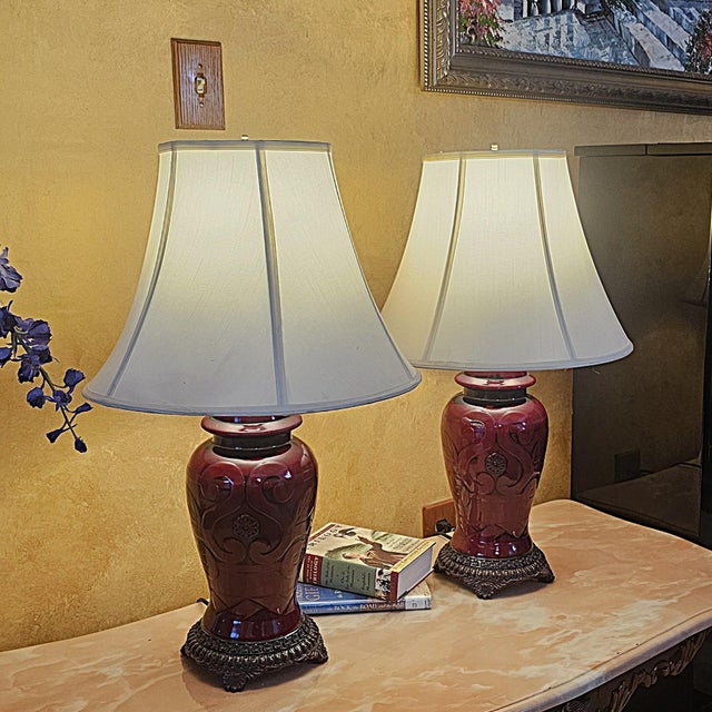 Vintage Sang De Boeuf Red Chinoiserie Ginger Jar Table Lamps - Pair For Sale - Image 15 of 18