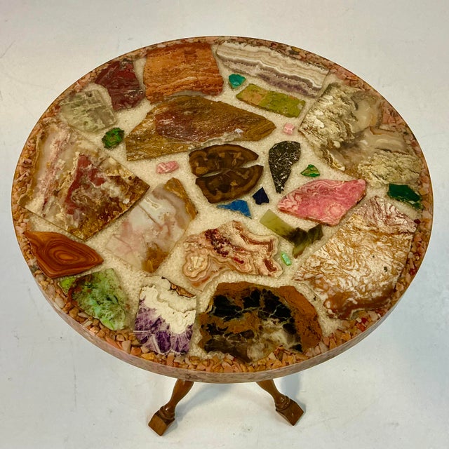 1950s Vintage Folk Art Boho Chic Lucite Encased Semi-Precious Stones Drinks Table For Sale - Image 6 of 18