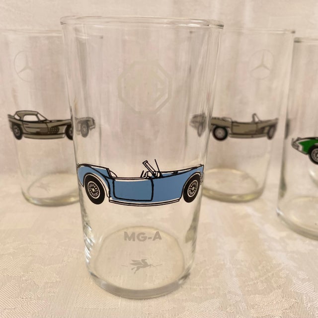 Transparent Mobil Oil Gas Classic and European Sports Cars Glasses - Set of 6 For Sale - Image 8 of 11