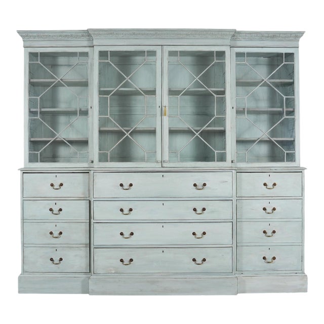 19th Century Georgian Astral Glazed Painted Bookcase With Secretary For Sale