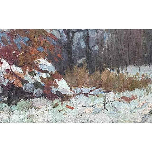1970s Winter Forest Oil Painting, Original Soviet Impressionism Art 30-48 For Sale - Image 5 of 6