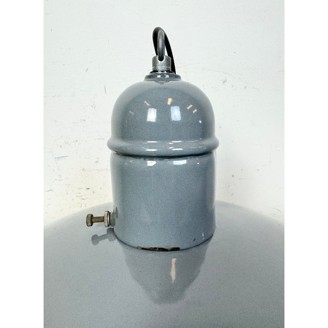Industrial Grey Enamel Factory Pendant Lamp, 1960s For Sale - Image 13 of 18