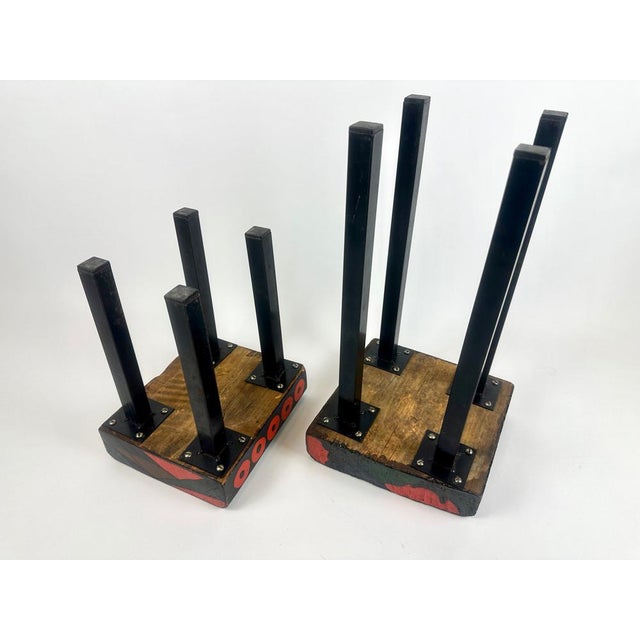 Vintage Abstract Hand-Painted Stools, 1970s, Set of 2 For Sale - Image 14 of 16