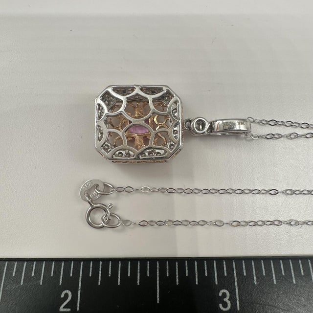 Pink Sapphire & Diamond Necklace in 14kt White Gold – 18in, Pre-Loved For Sale In New York - Image 6 of 6