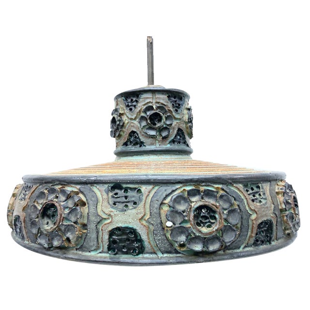 Danish Studio Ceramic Pendant Lamp by Jette Hellerøe, 1970s For Sale