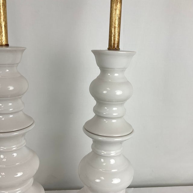Vintage Tall White Ceramic Column Lamps - a Pair For Sale - Image 10 of 14