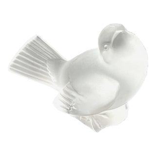 Vintage 1960s Lalique Satin Crystal Sparrow Bird Paperweight "Heads Up" For Sale
