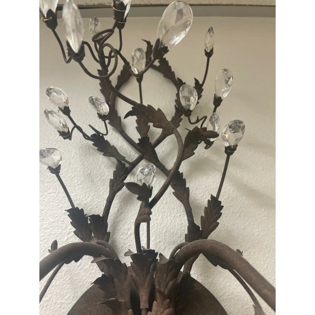 1990s 1990s Italian Rustic Wrought Iron and Crystal Wall Sconces For Sale - Image 5 of 5