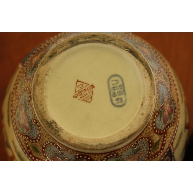 Ceramic Vintage Chinese Embossed Decorated Vases - a Pair For Sale - Image 7 of 8