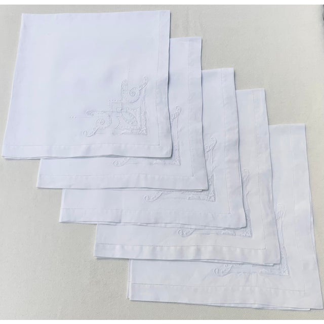 Antique French Linen Napkins, Set of 5, Hemstitched Ladderwork Embroidery, Circa 1900 For Sale - Image 15 of 15