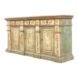 Mid 20th Century Vintage Boho Italian Hand Painted Credenza For Sale