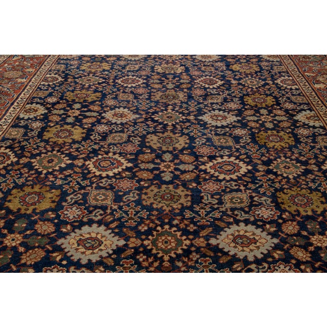 Textile Antique Persian Sultanabad Wool Rug in Blue With Floral Pattern For Sale - Image 7 of 9