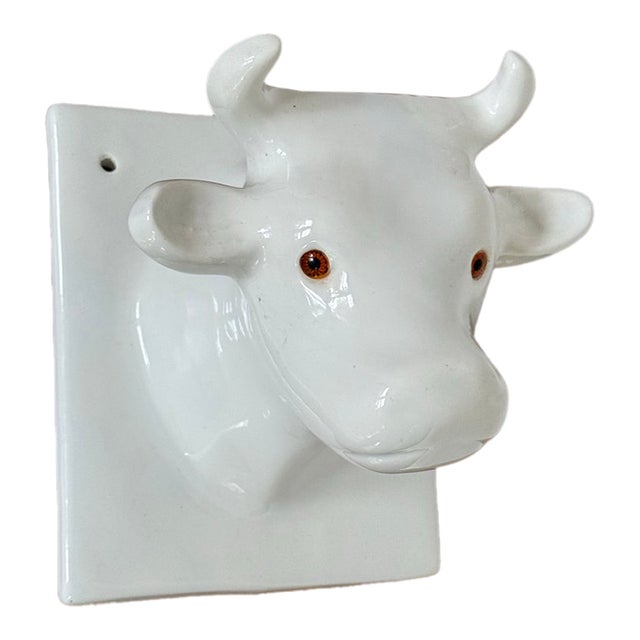 1980s Folk Art Ceramic Cow Wall Hanging For Sale