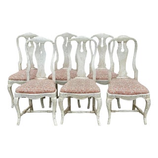 Set of Only 2 Antique 18 C Gustavian Dining Chairs W Carolina Irving Andaluz Linen Fabric For Sale