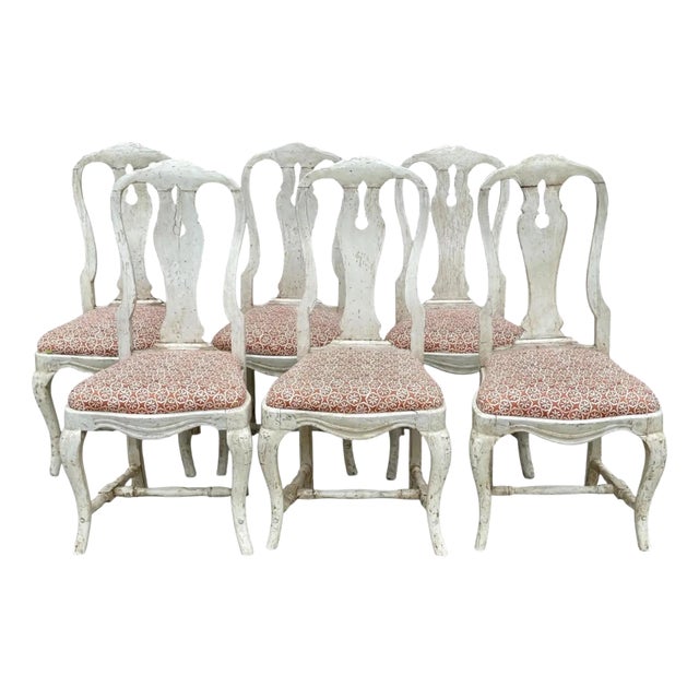 Set of Only 2 Antique 18 C Gustavian Dining Chairs W Carolina Irving Andaluz Linen Fabric For Sale