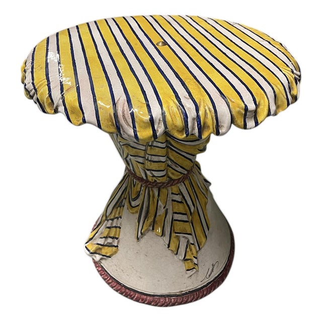 Vintage Italian Ceramic Trompe L’oeil Draped Pedestal Side Table For Sale