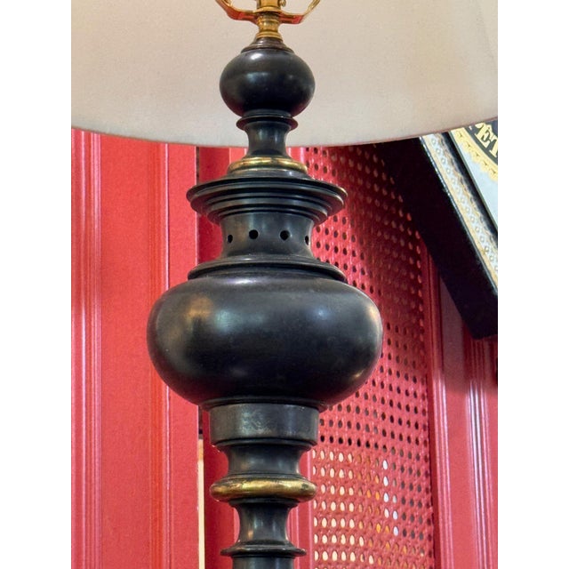 Metal 19th Century French Bronze Table Lamp With Baluster Column and Square Base For Sale - Image 7 of 12