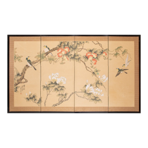 C. 1970s Maitland Smith, Painted Folding Screen "Magnolia and Sparrows"