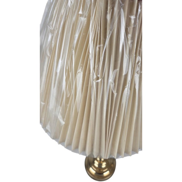 Pair of Vintage Solid Brass Candlestick Table Lamps With Knife-Pleated Shades For Sale - Image 11 of 13