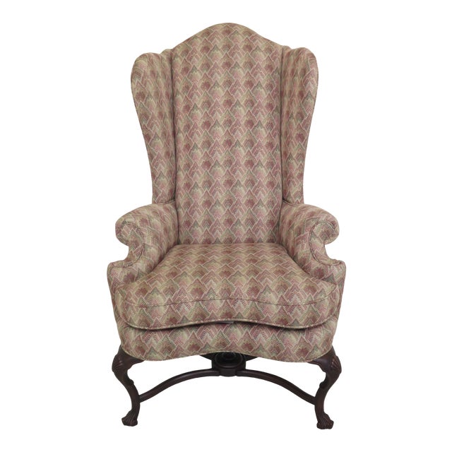Traditional Stanford High Back Upholstered Wing Chair With Scrolled