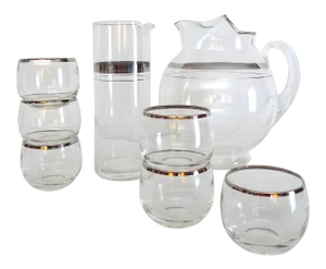 Mid-20th Century Modern Silver Banded Glass Barware, Dorothy Thorpe Company - Set of 8 Pieces
