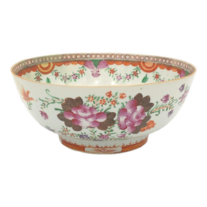 Qianlong Famille Rose Chinese Export Punch Bowl, Circa 1780. Restored