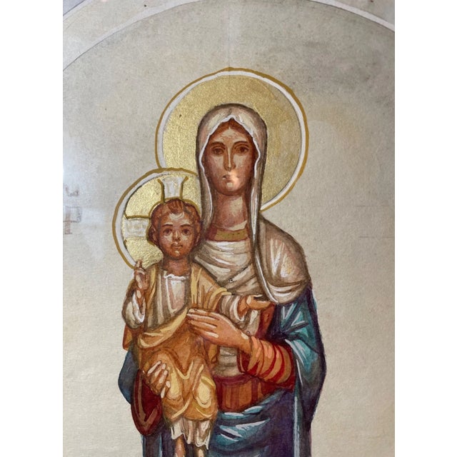 Vintage Russian Preliminary Church Icon Gouache Acrylic Religious Painting Art For Sale - Image 4 of 13