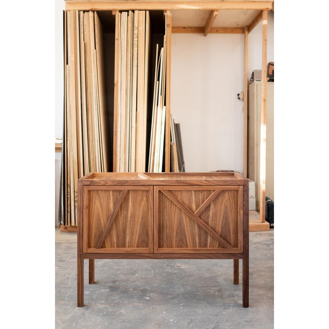 2020s Handcrafted Credenza With Blue Lacquer Interiors, Made in Brooklyn For Sale - Image 5 of 6