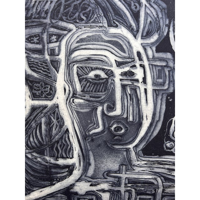 1960s Annette Robyns Original Etching Self-Portrait Modern Abstract Art Print For Sale - Image 5 of 6